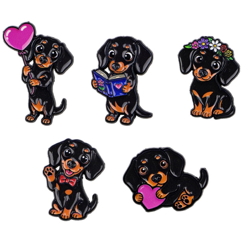 Pet Supplies Store - 5pcs Cute Dachshund Enamel Pin Set